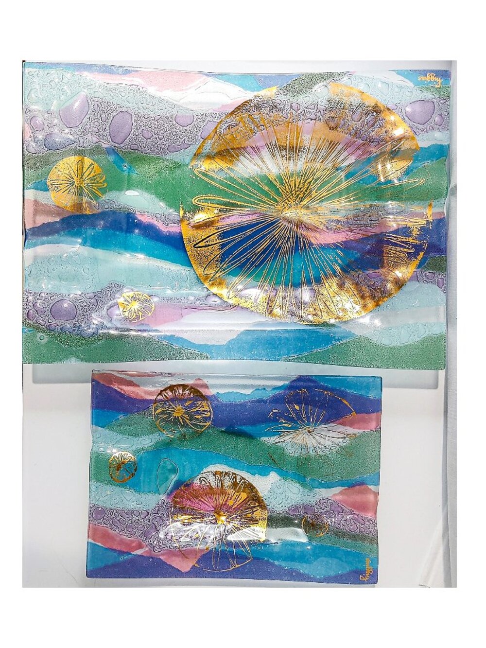 Vintage Higgins Art Glass Ashtray Tray Set